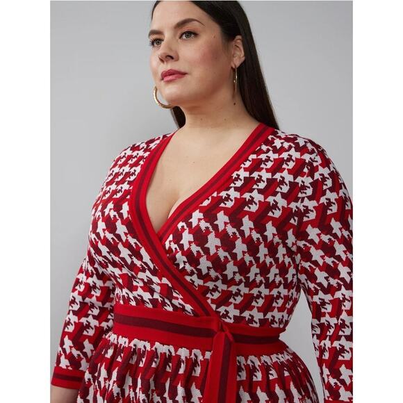 NWT NY & Co Womens Red Houndstooth Knit Dress Size XL Old Money Preppy Workwear - Picture 3 of 12